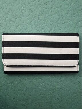 KUT From The Kloth Black White Striped Wallet Organizer Clutch